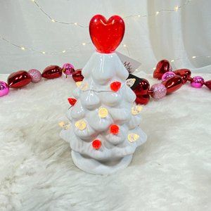LIGHTED CERAMIC RETRO STYLE Valentine's DECOR Spring Heart Tree 4 1/2" New